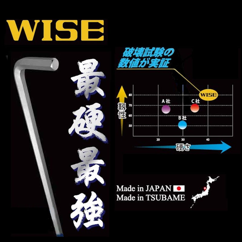 Wise SBL-1000 Ball Point Hex Key Wrench Set of 9 (Long Handle Included) Made in Japan/Can Be Tightened - Image 2